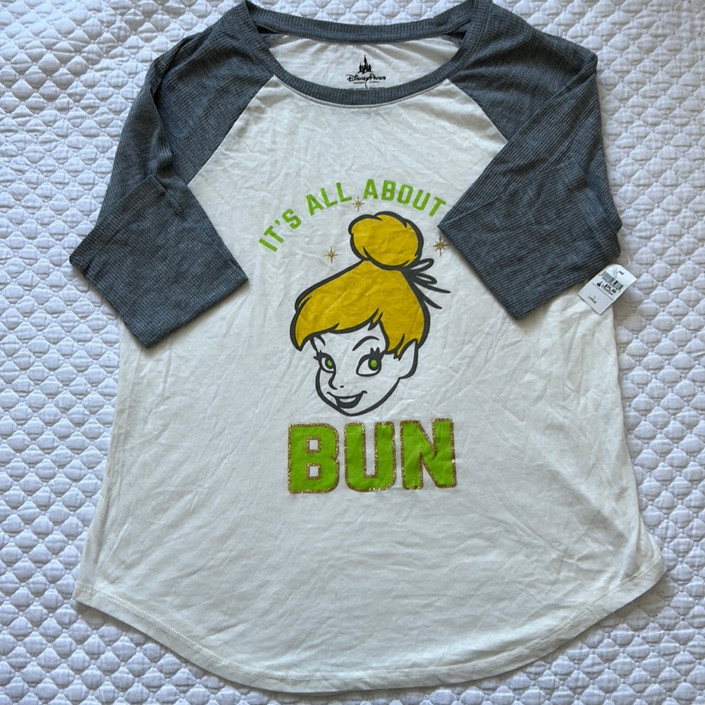 Disney Gray and White Long Sleeve Tee with Tinkerbell